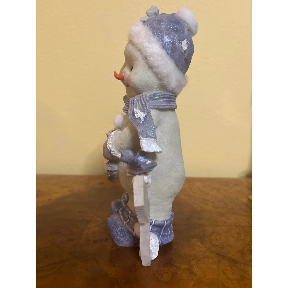 Blue Resin Snowgirl Figurine Winter Holiday Decor Sweet Home Wreath 8 Inch